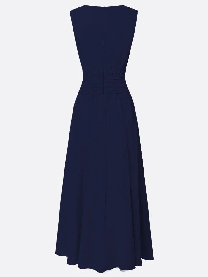 Women's Sleeveless Ruched-Waist A-Line Maxi Dress