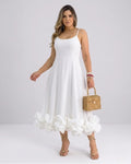 Women's spaghetti strap A-line midi dress with ruffle hem