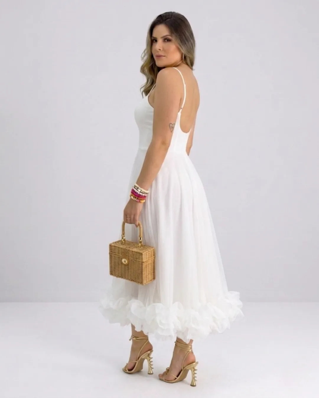 Ruffle A-line midi dress – colour option