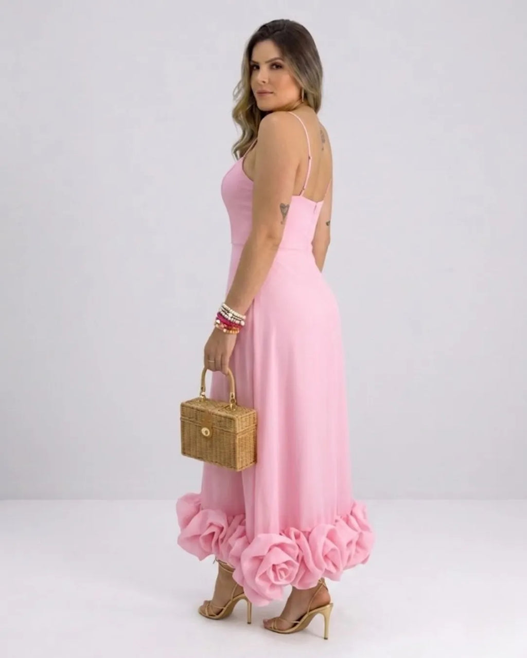 Ruffle A-line midi dress – detail view