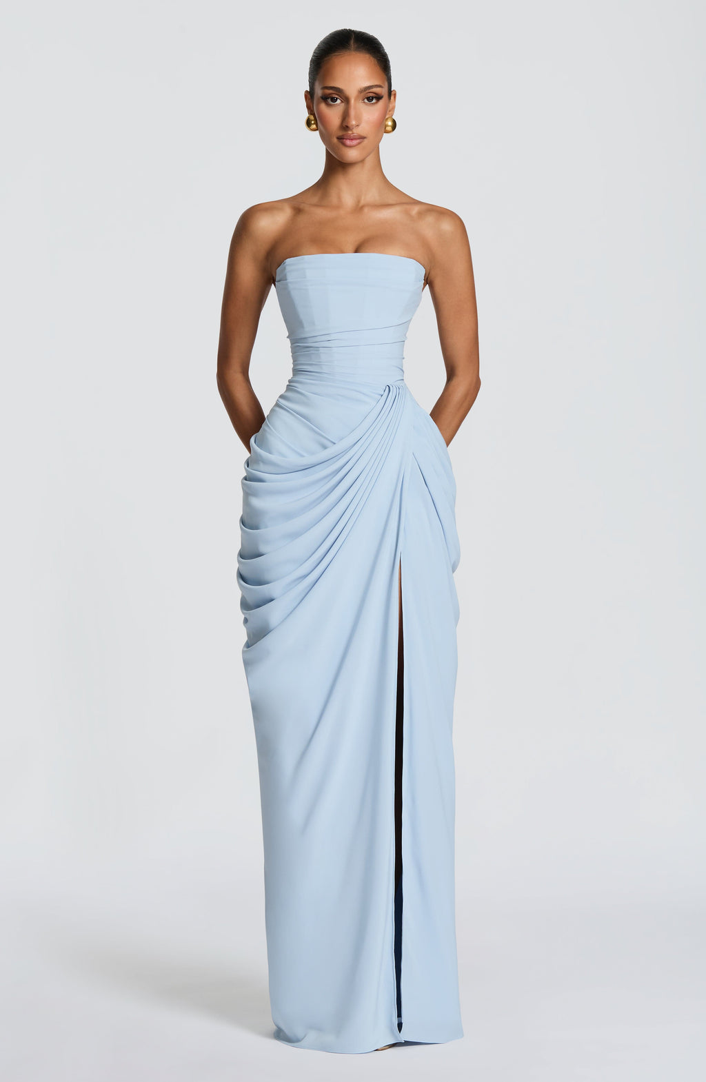 Strapless ruched maxi dress – colour option