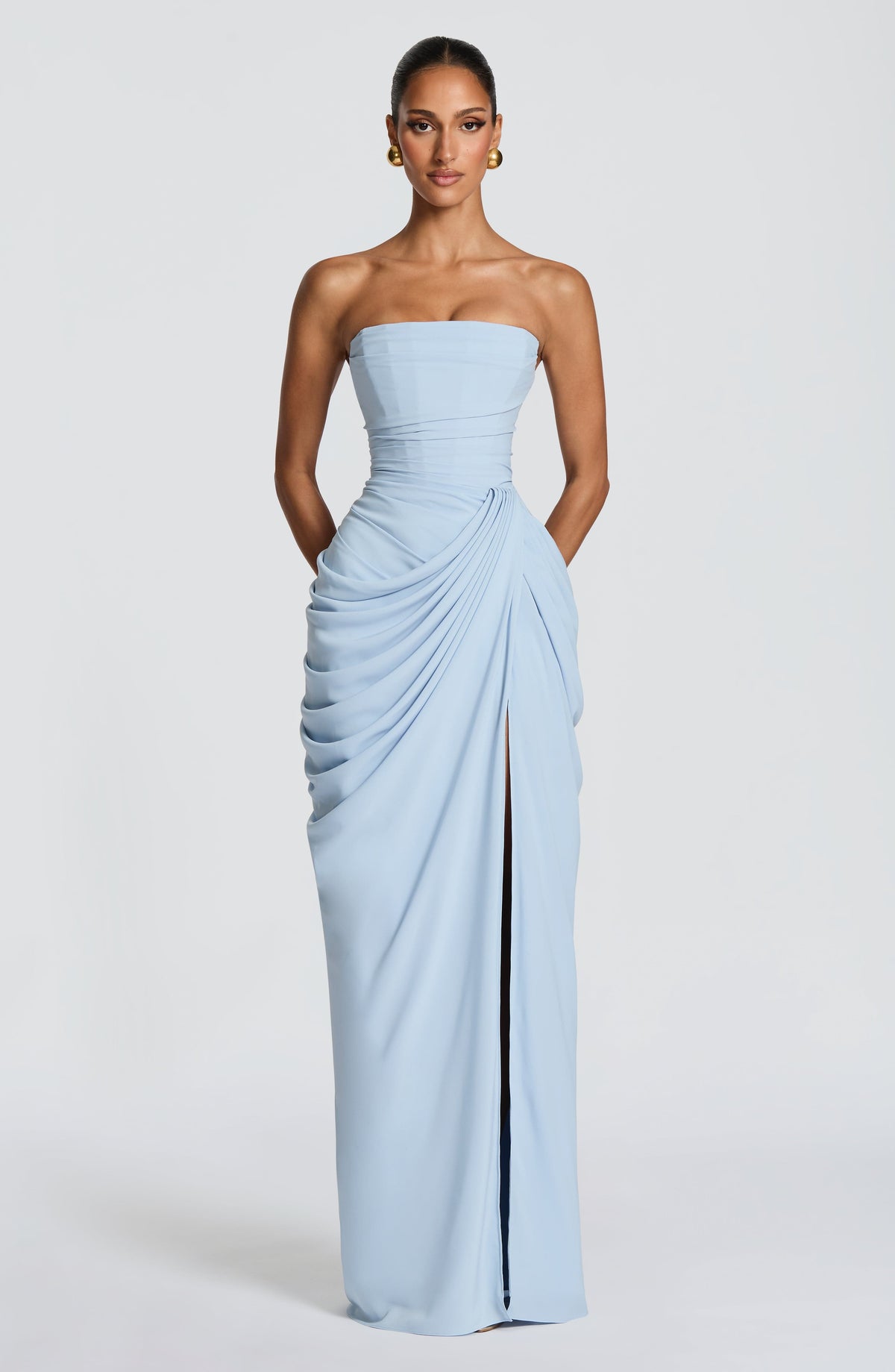 Strapless ruched maxi dress – colour option