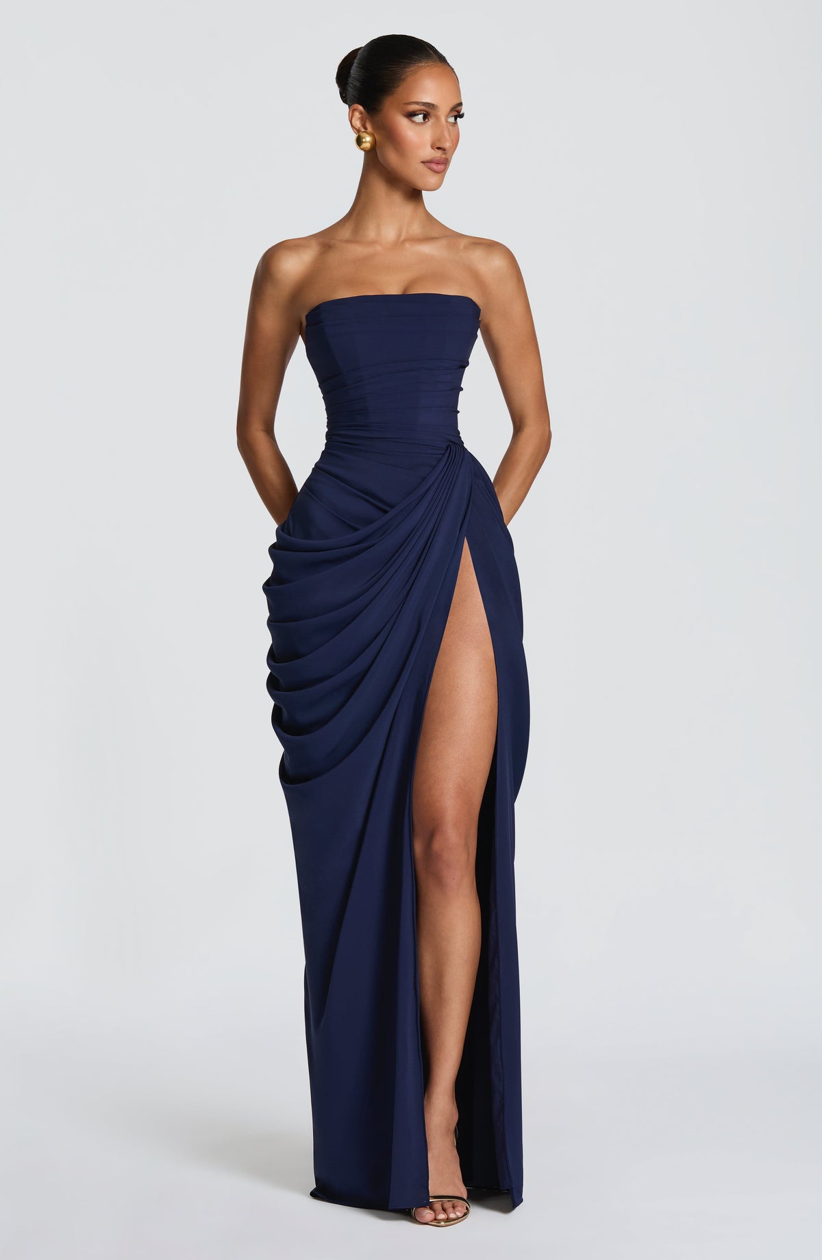 Strapless ruched maxi dress – colour option