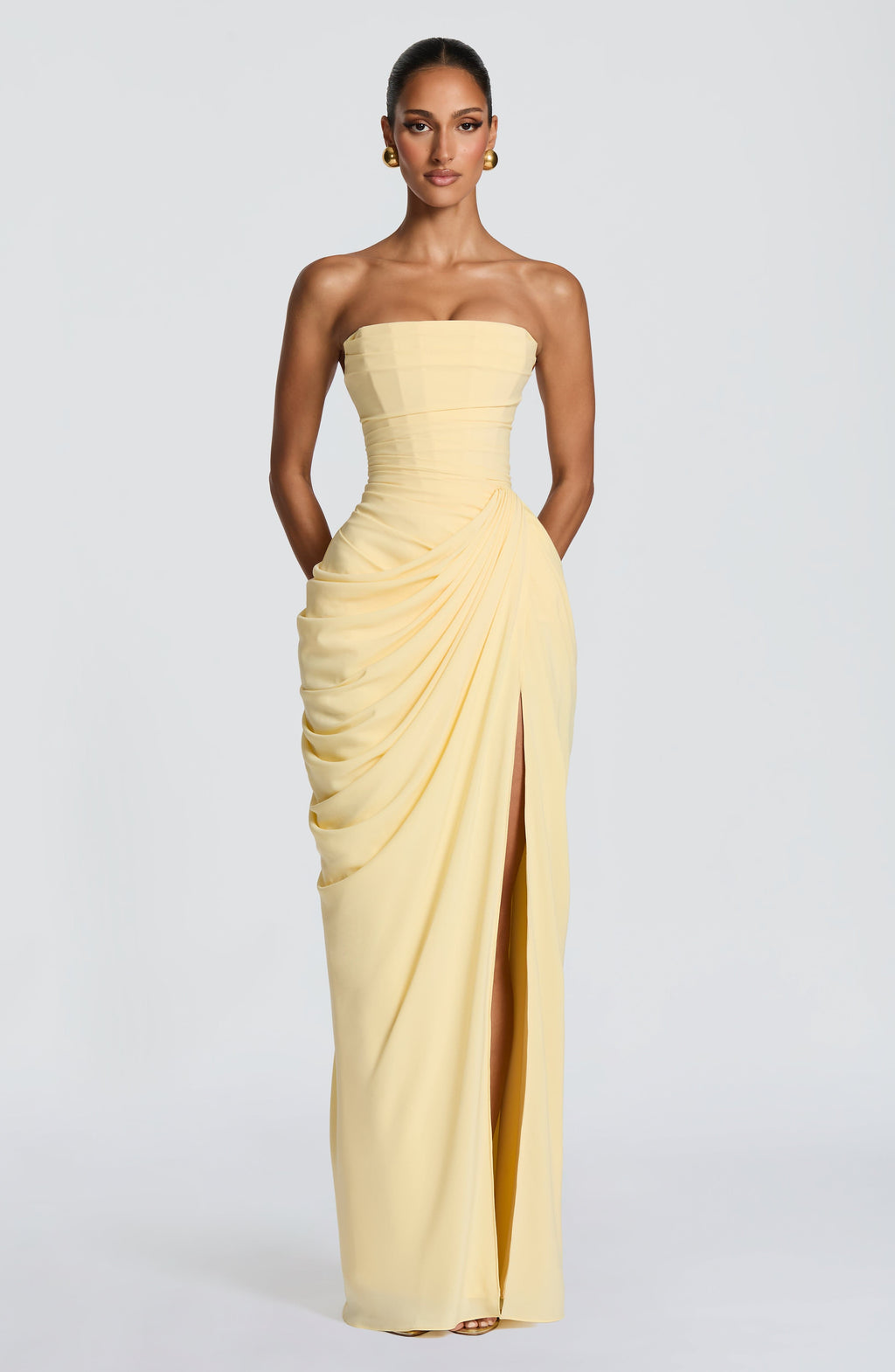Strapless ruched maxi dress – detail view