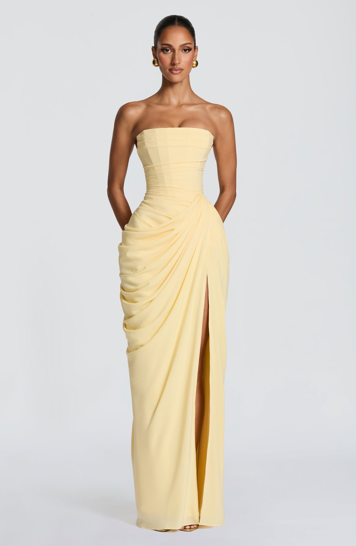 Strapless ruched maxi dress – detail view