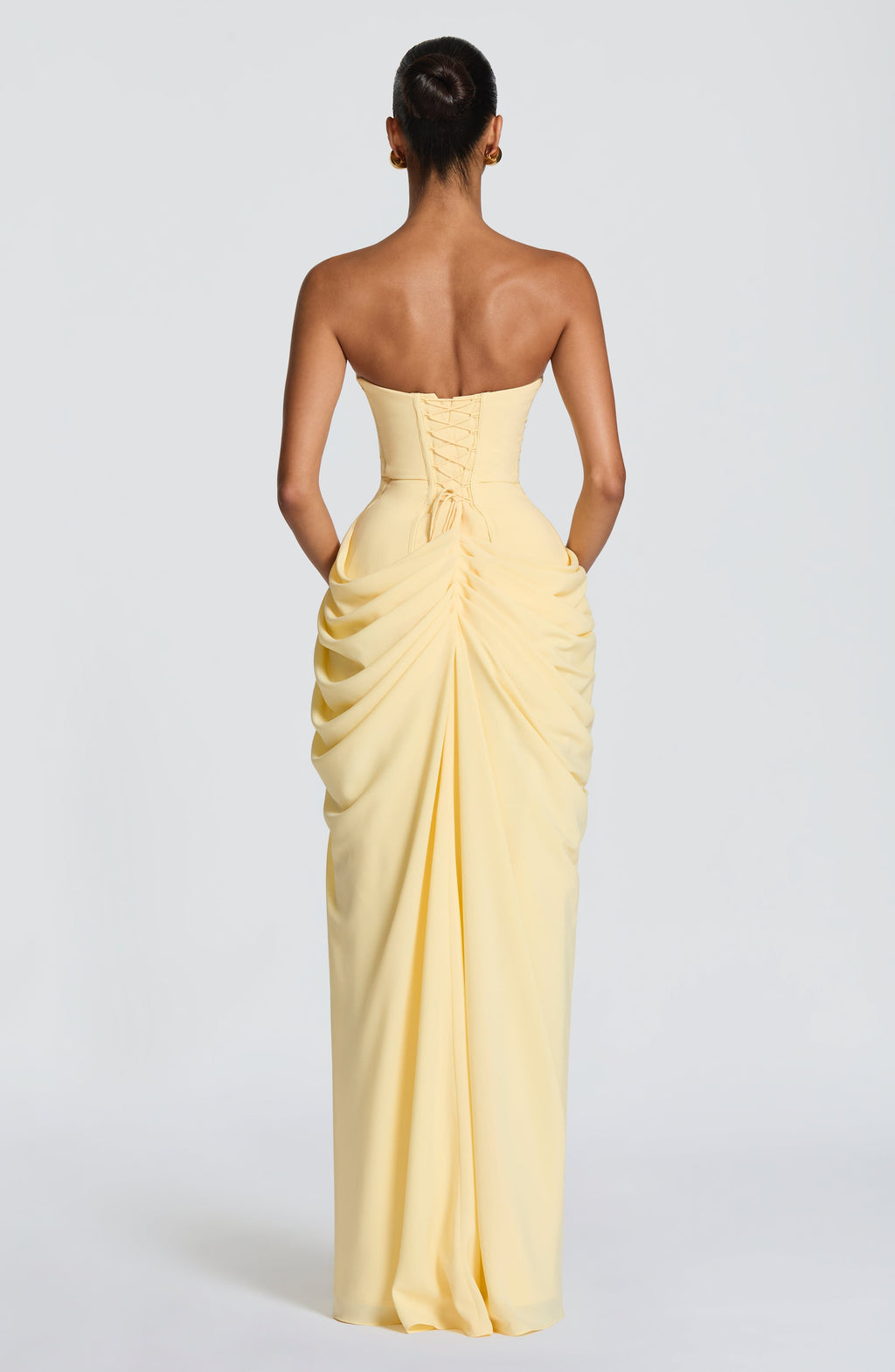 Women's Strapless Ruched Maxi Dress with Thigh Slit
