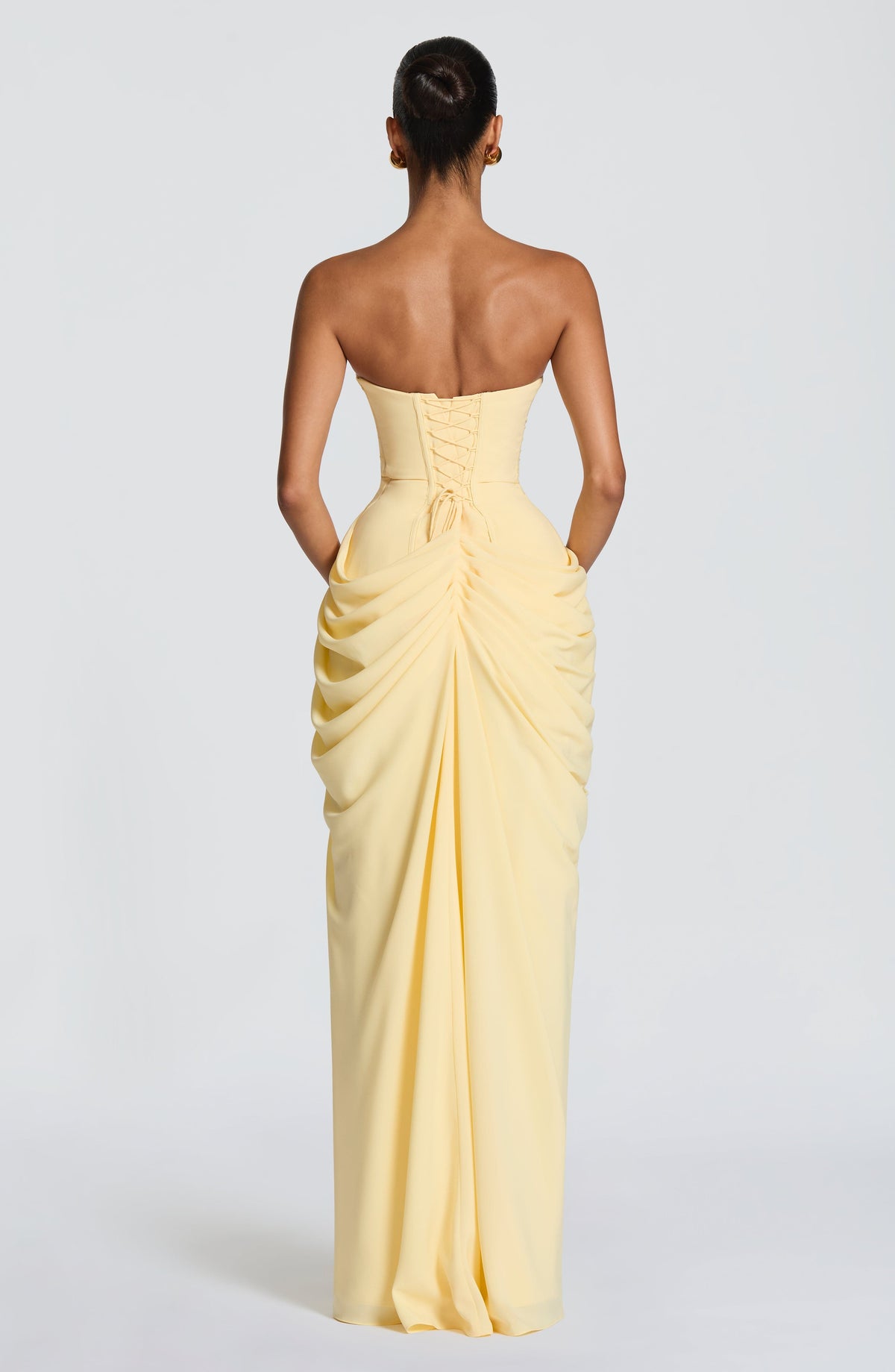 Women's Strapless Ruched Maxi Dress with Thigh Slit