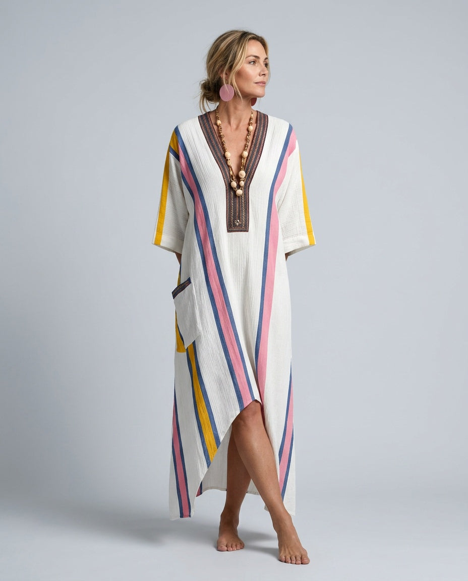 Women's striped kaftan maxi dress – detail view