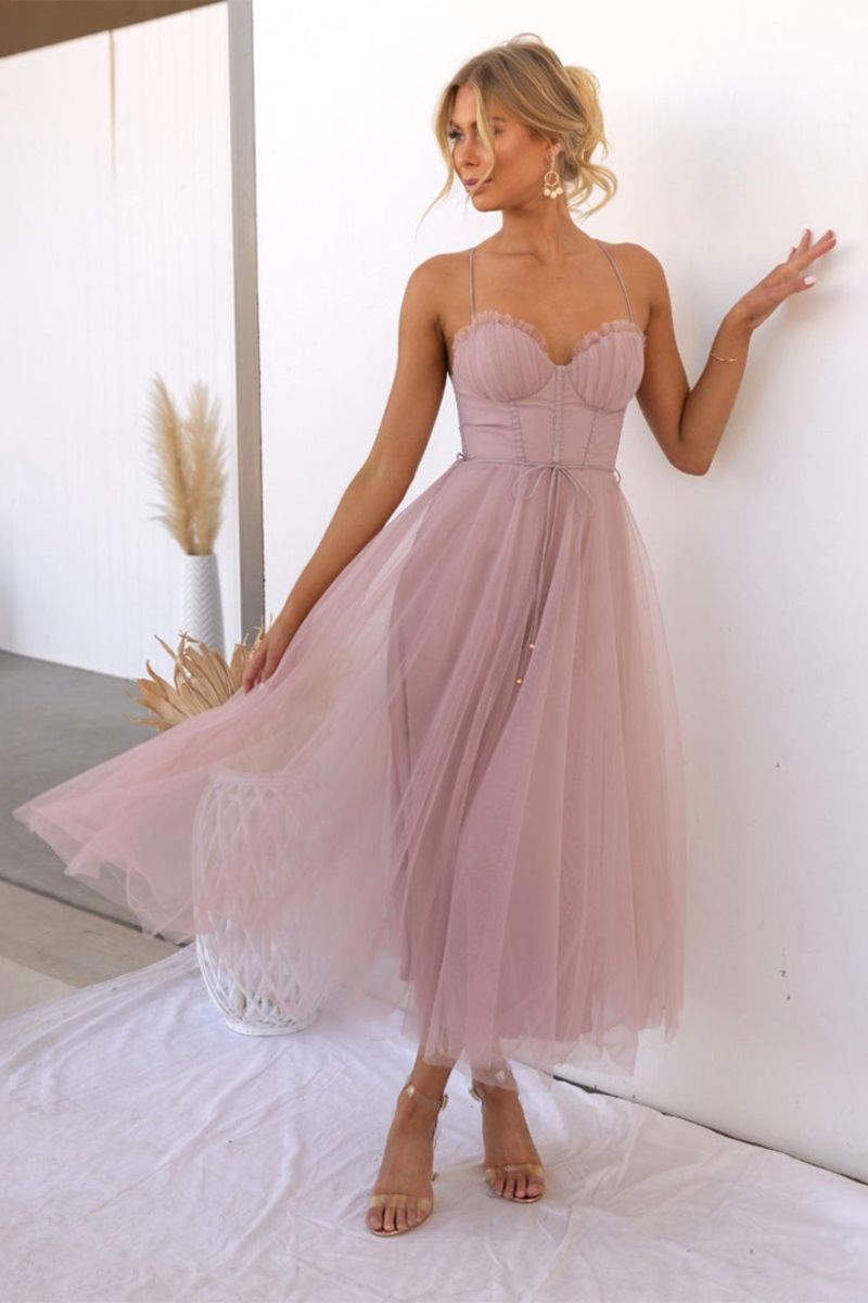 Women's sweetheart neckline midi dress with short sleeves – view 5
