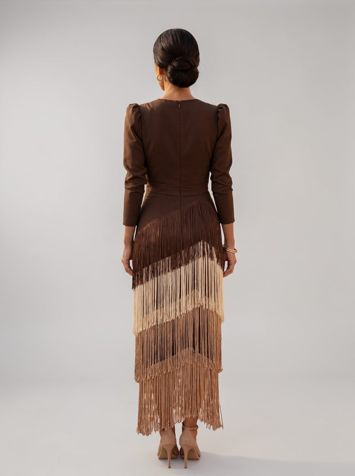 Women's tiered fringe midi dress – colour option