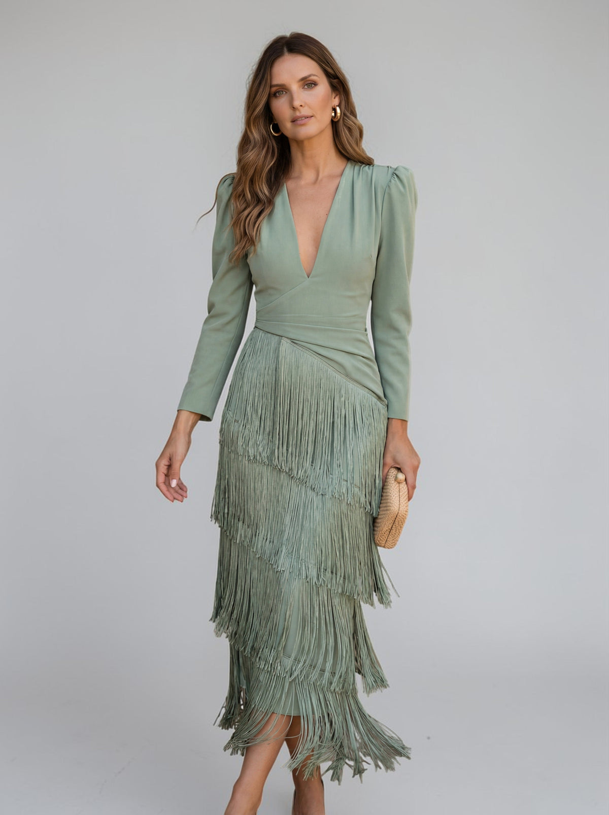 Women's tiered fringe midi dress – colour option