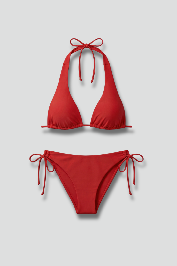 Women's triangle halter bikini with tie-side bottoms