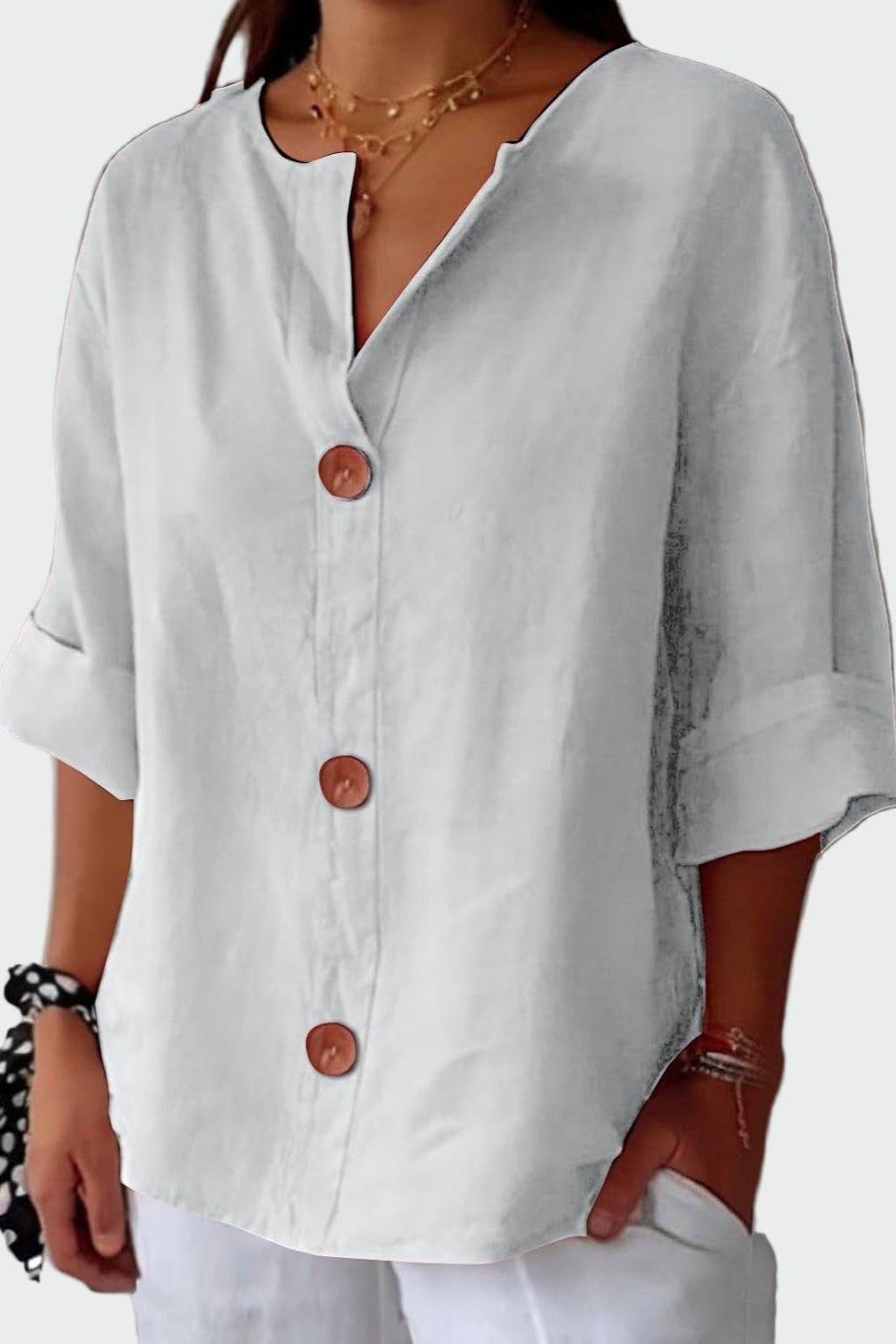 Women's V-neck button-front blouse – colour option