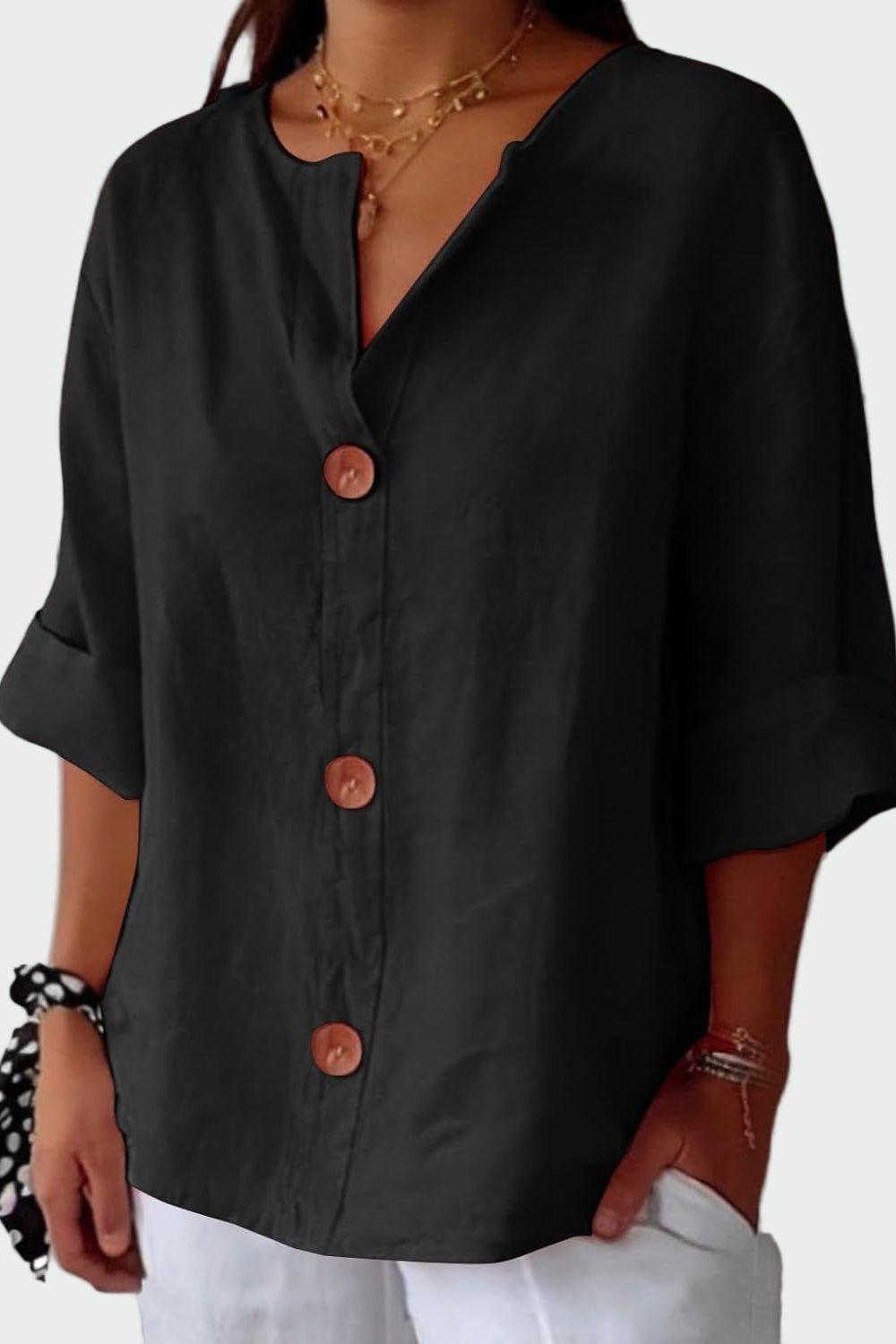 Women's V-neck button-front blouse – colour option