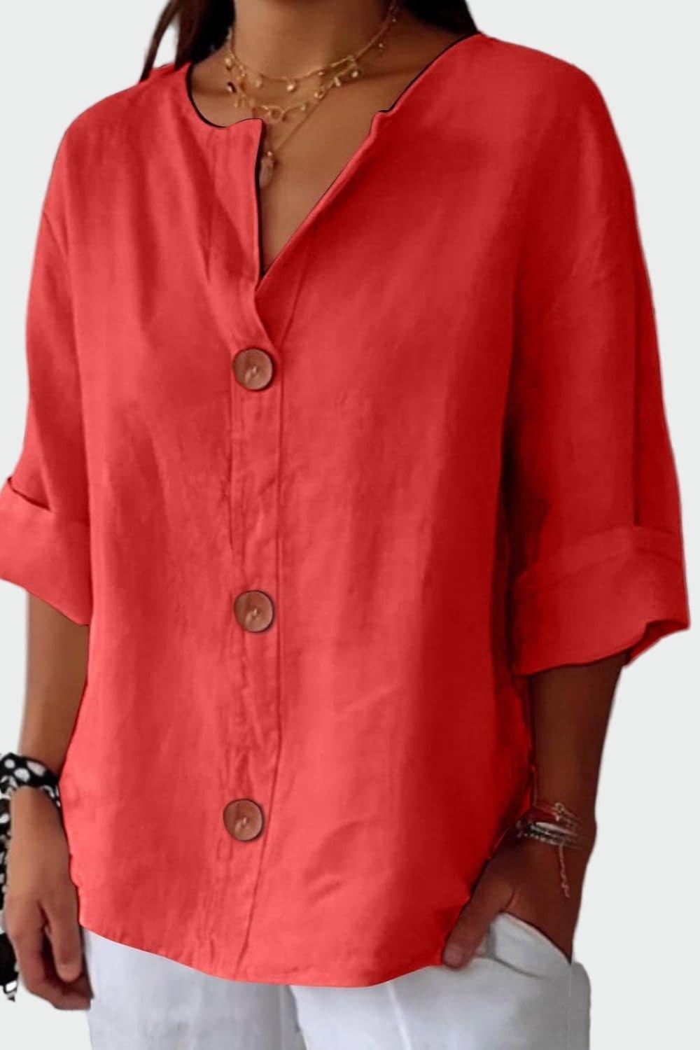 Women's V-neck button-front blouse – colour option