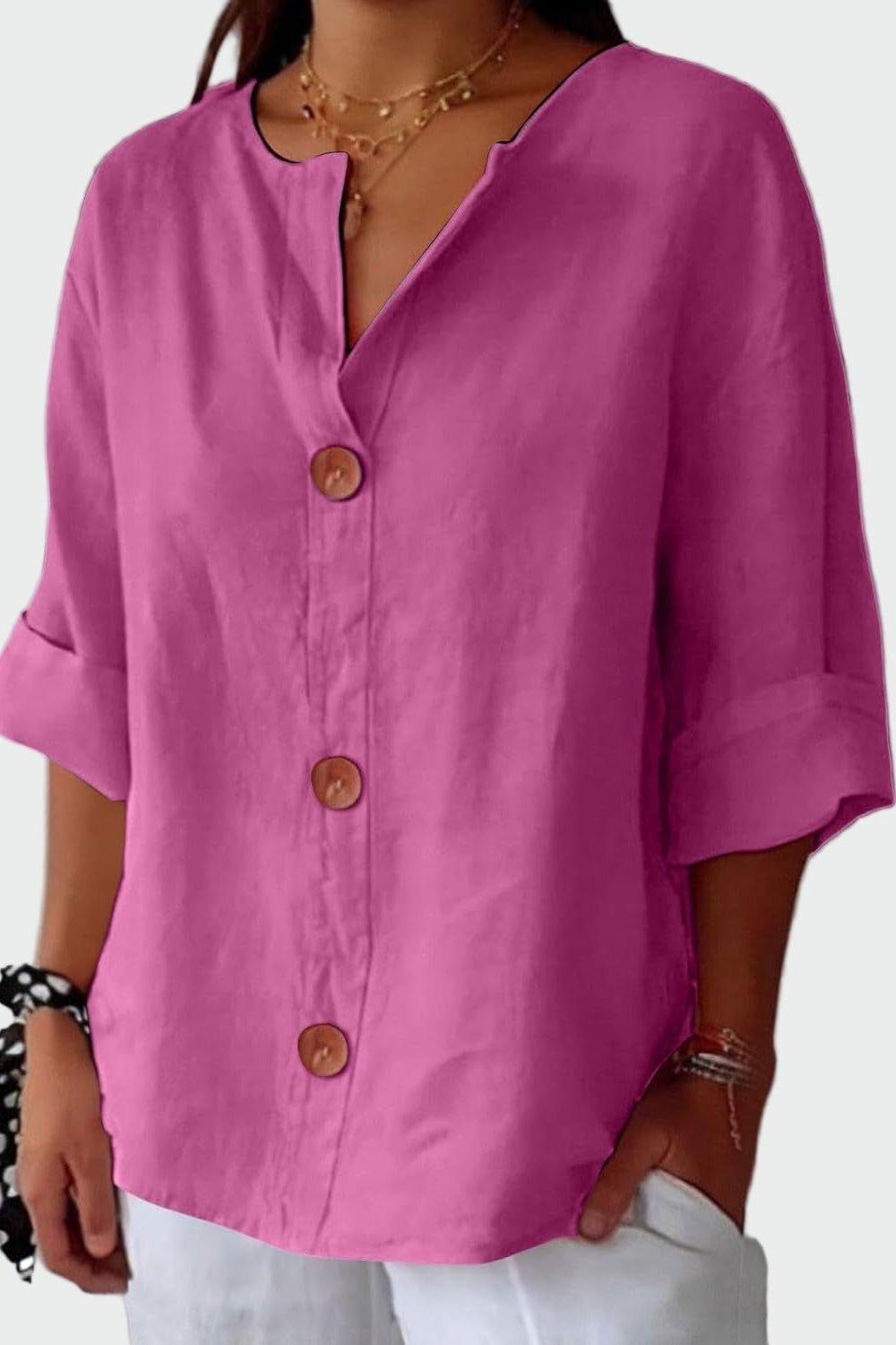 Women's V-neck button-front blouse – colour option