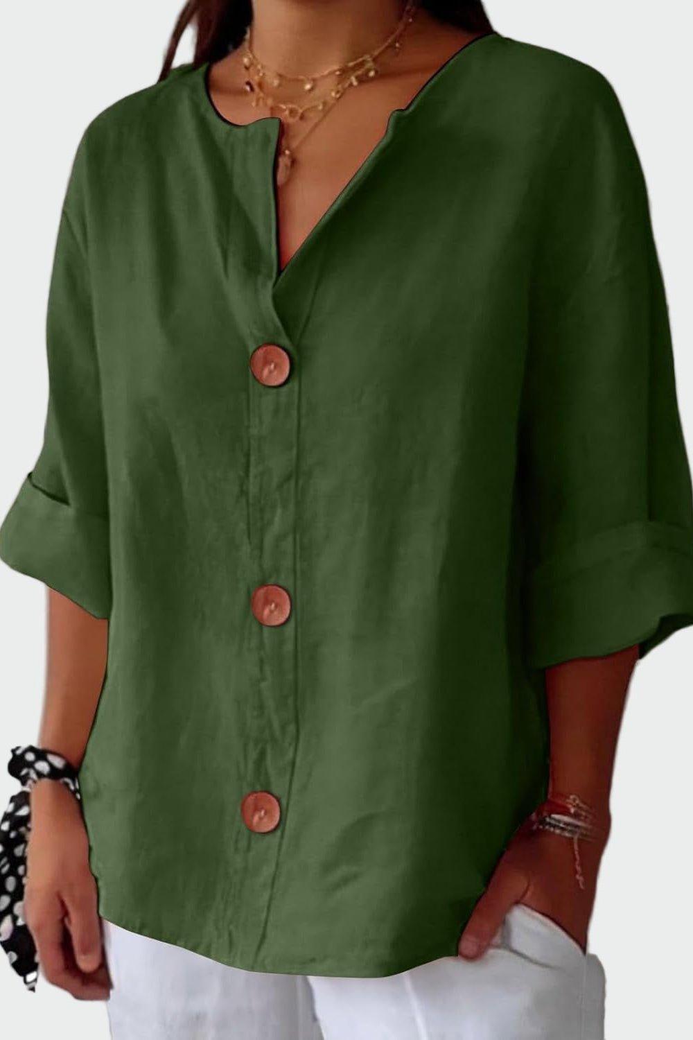 Women's V-neck button-front blouse – colour option