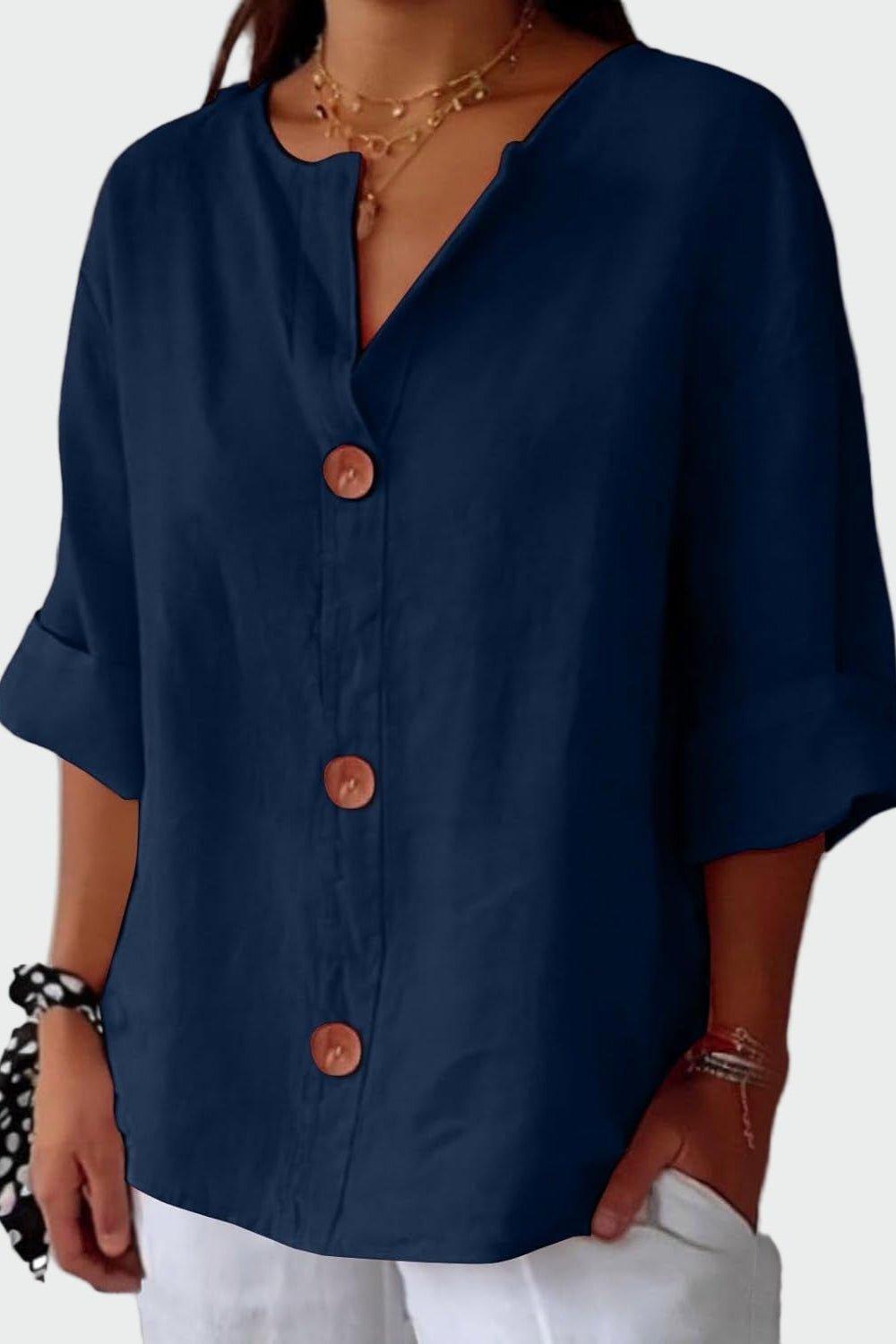 Women's V-neck button-front blouse – alternate view