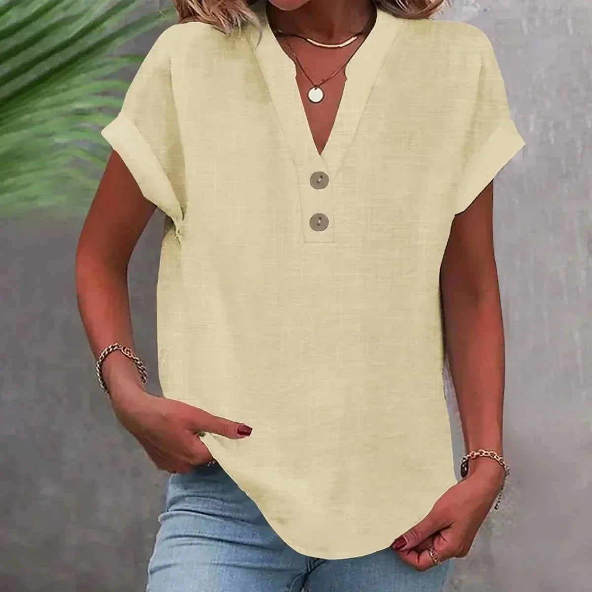 V-neck button placket top – colour option