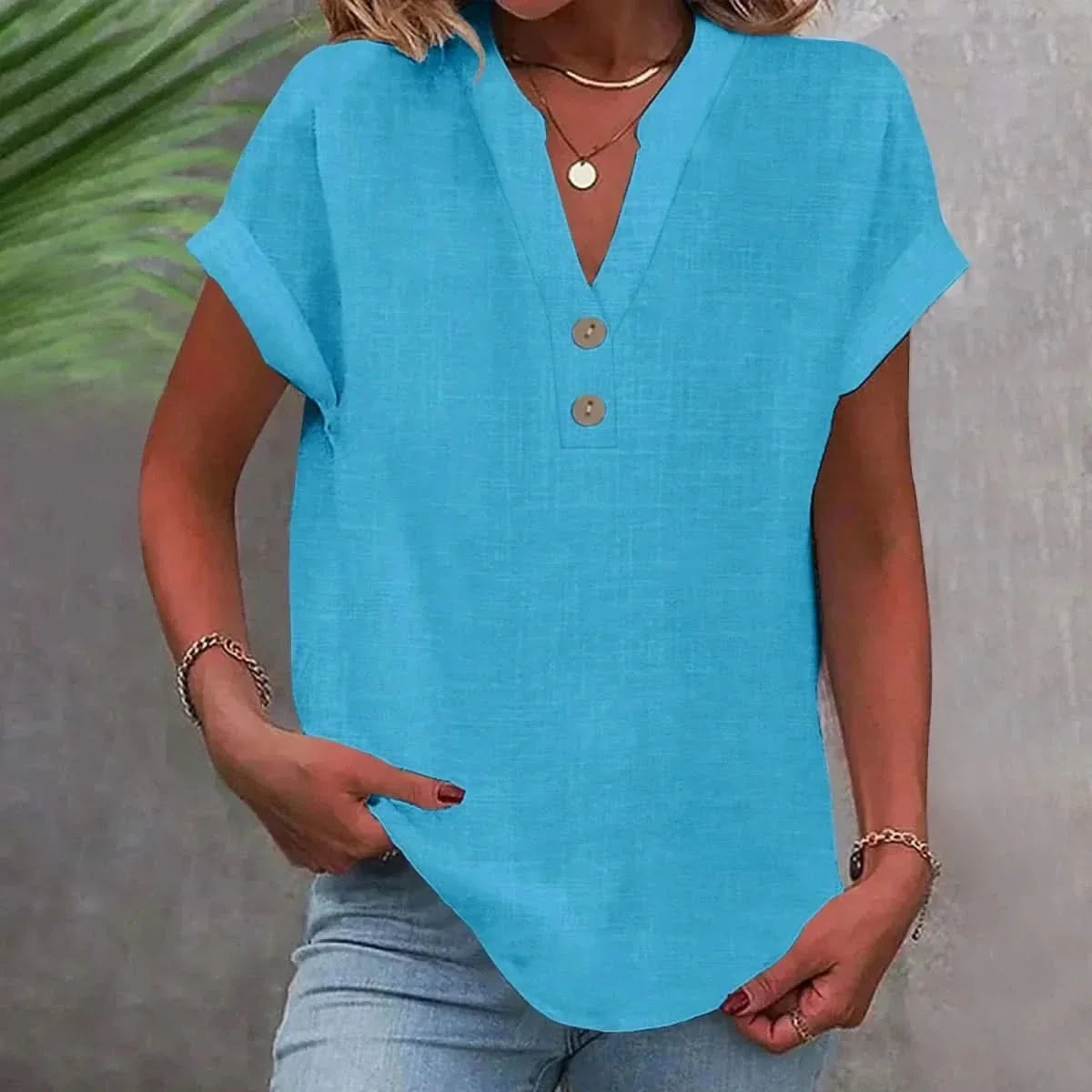 V-neck button placket top – colour option