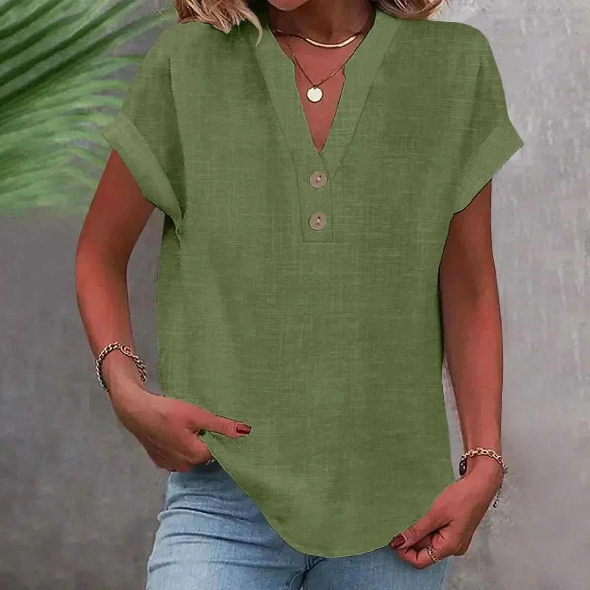 V-neck button placket top – colour option