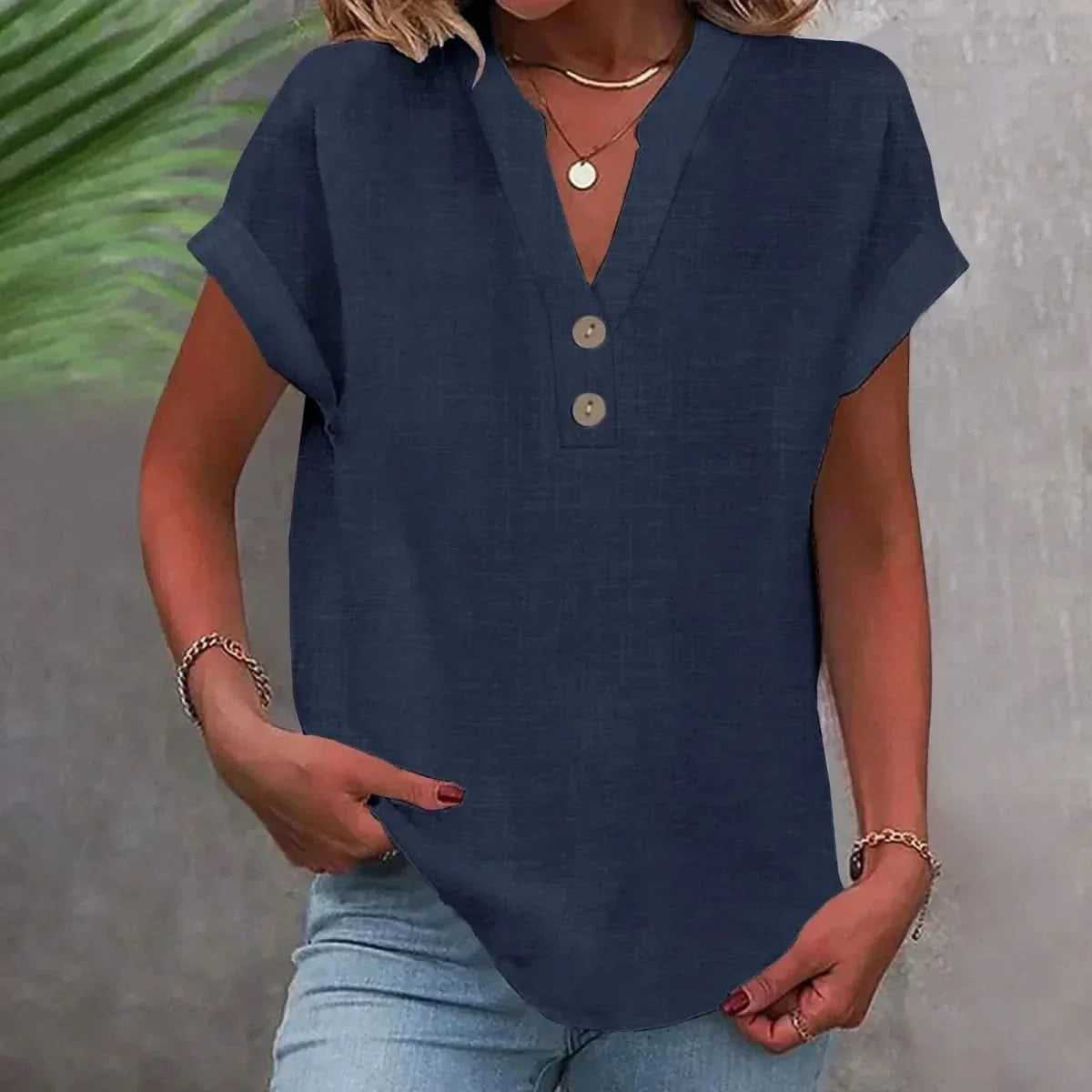 V-neck button placket top – colour option