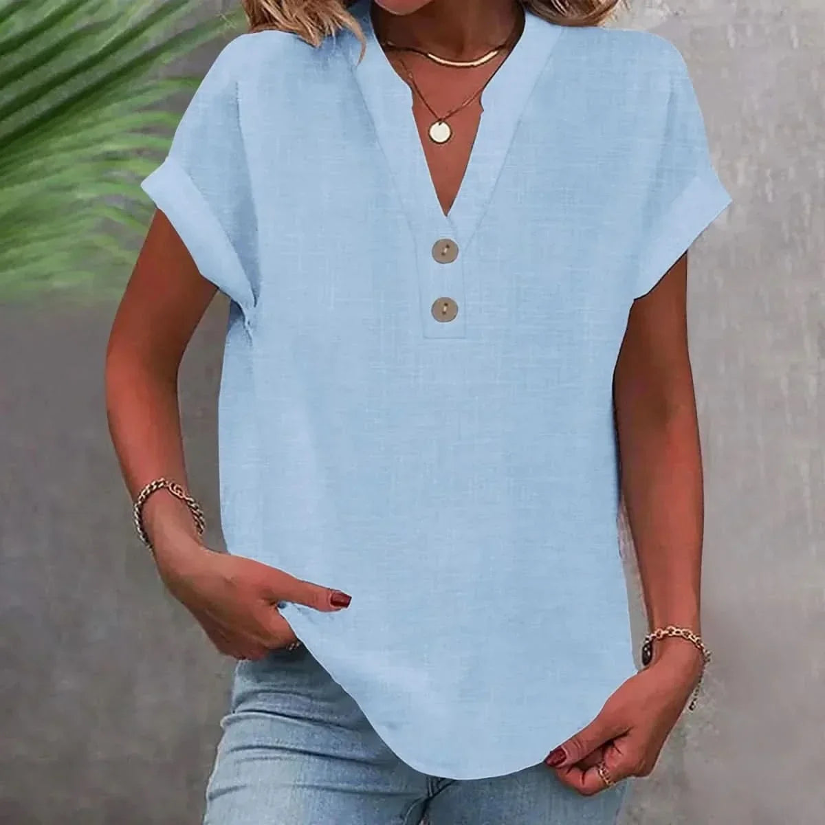 V-neck button placket top – colour option